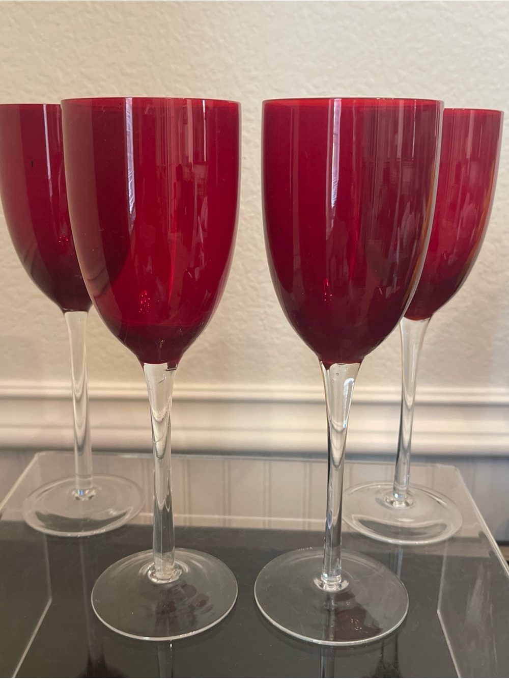 Ruby Red Crystal Glass Wine Glasses 9 1/4” set of 4